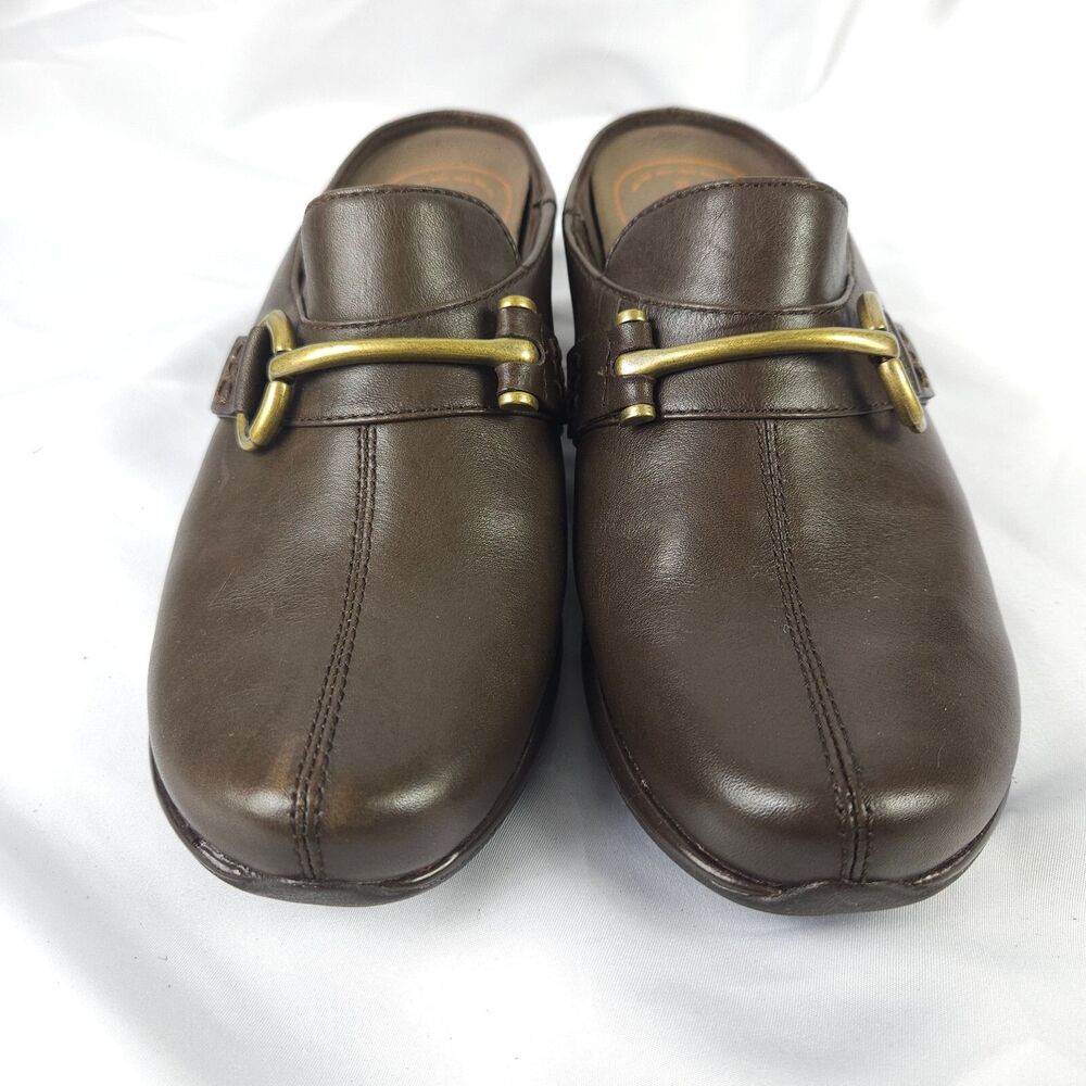 Rockport‎ DMX HorseBit Mules Women 6.5M Brown Leather Hydro-Shield